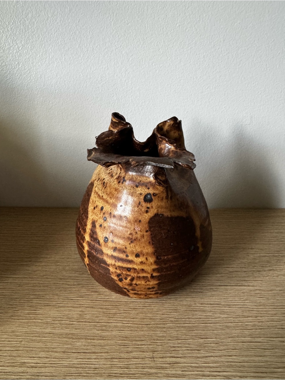 Handcrafted Rustic Ceramic Vase in Brown Tones